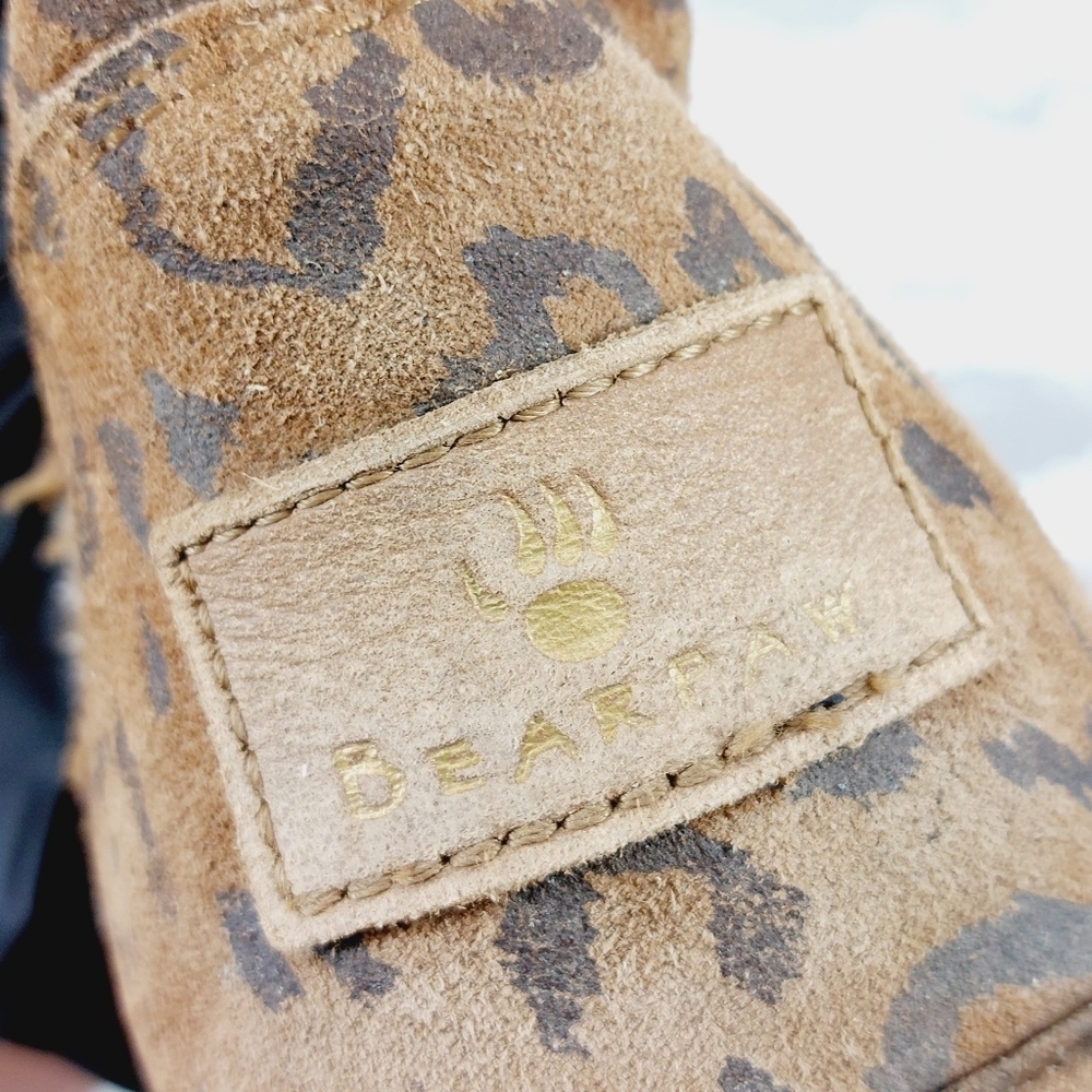 BearPaw Brown Tan Leather Leopard Print Slip On Winter Casual Boots T30 - Picture 9 of 11
